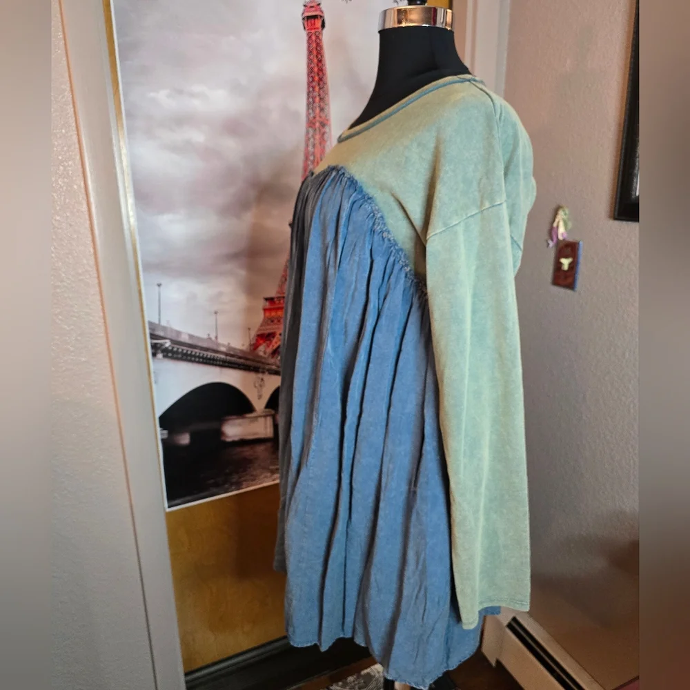 1XL NWT HEYSON Chambray/Grn Mineral Wash Dress 25.5ptp 36.5Long 2 Pockets SOFT! - Picture 14 of 16